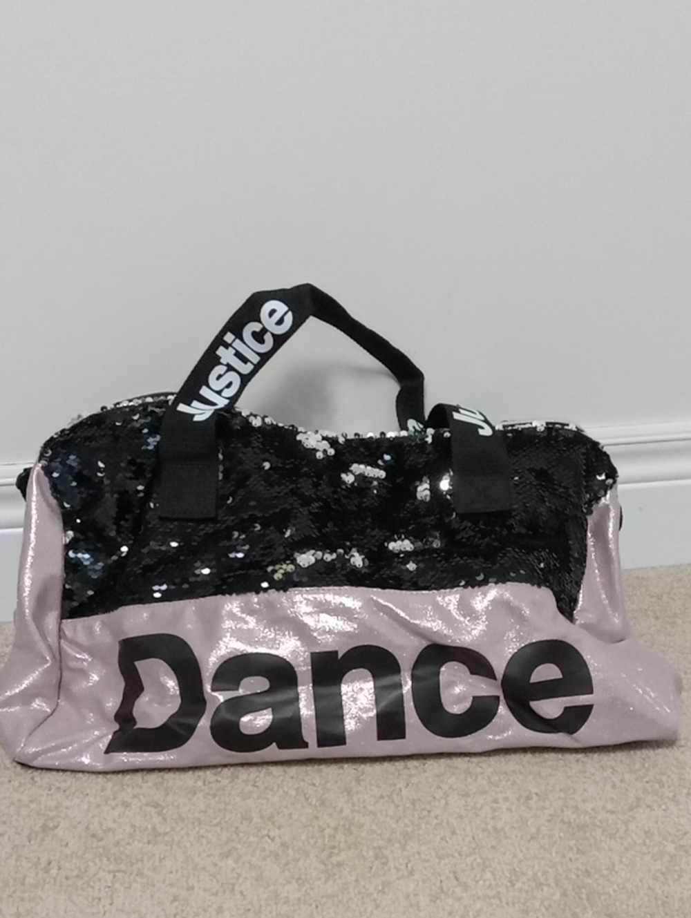Justice Black Sequin and Pink Metallic Dance Travel Bag